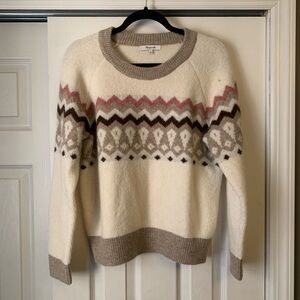 Madewell Cream and Brown Patterned Sweater